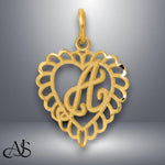 Load image into Gallery viewer, Solid 14K and 10K Gold Heart Shape Filigree Border Letters Pendant Charms
