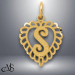 Load image into Gallery viewer, Solid 14K and 10K Gold Heart Shape Filigree Border Letters Pendant Charms
