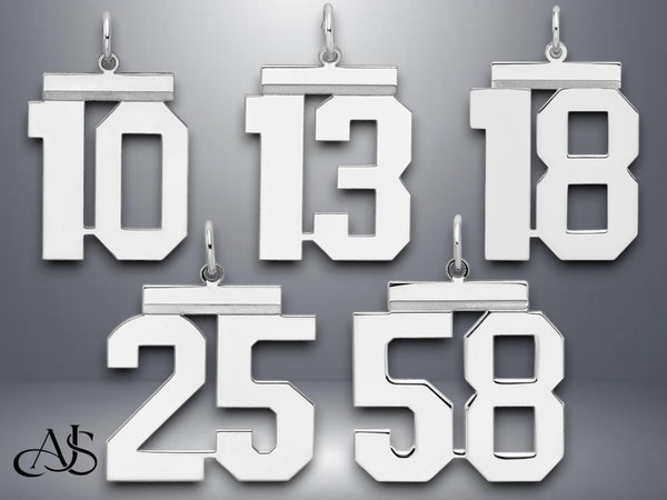 Sterling Silver Number Pendant: Single or Double Digit Charm