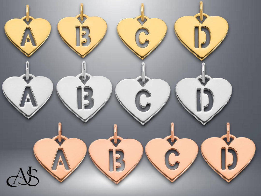 Sterling Silver Heart Charm Pendant: Cut Out Initial, Personalized Necklace