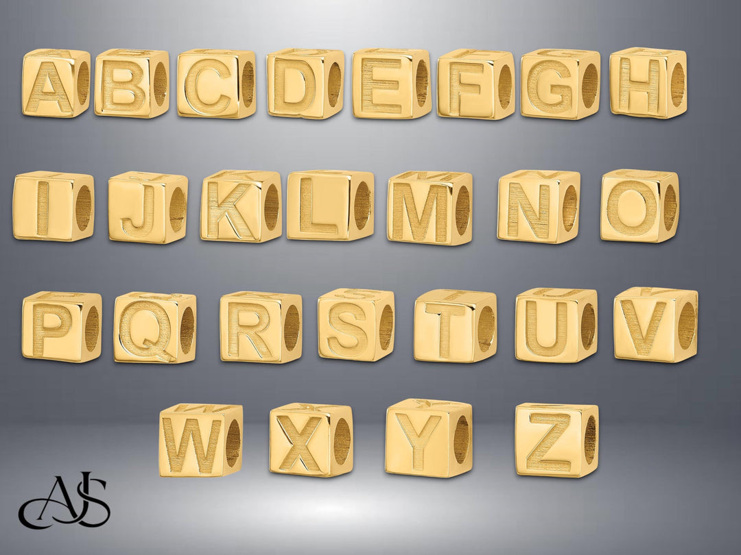 Solid 14K Gold Letter Blocks Beads for Bracelets or Necklaces