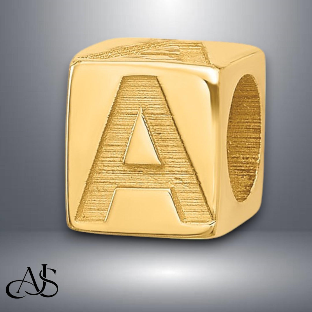 Solid 14K Gold Letter Blocks Beads for Bracelets or Necklaces