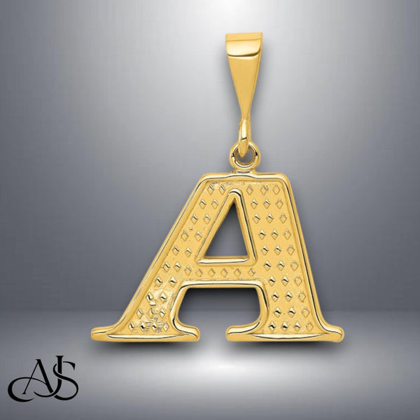 Solid 14K Gold Textured Letter Initials Alphabet Pendant Charms