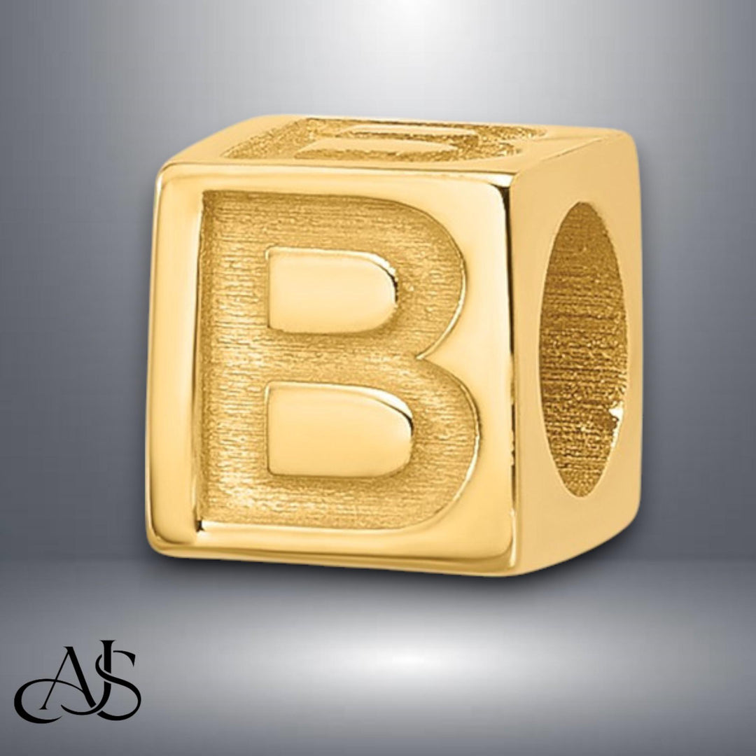 Solid 14K Gold Letter Blocks Beads for Bracelets or Necklaces