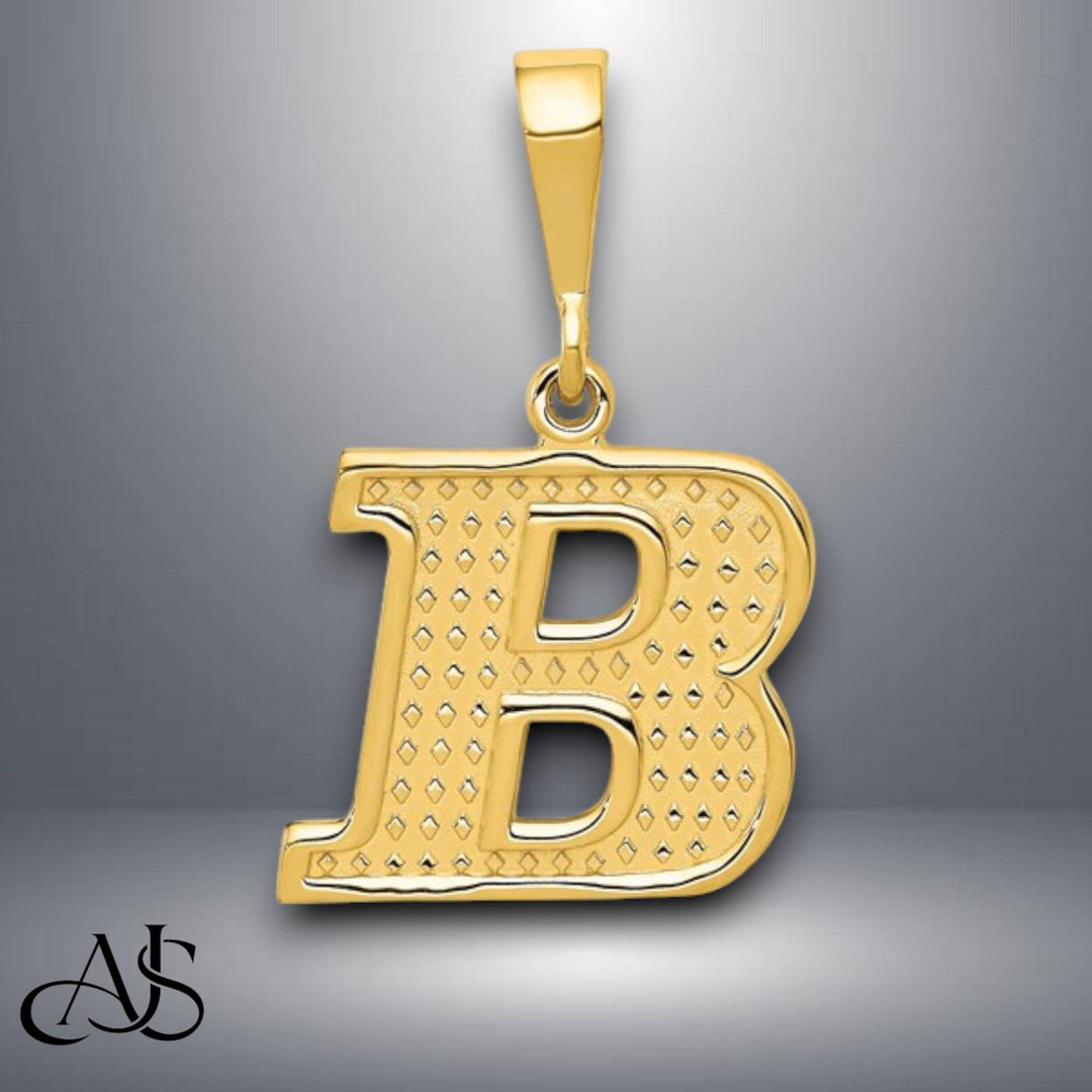 Solid 14K Gold Textured Letter Initials Alphabet Pendant Charms
