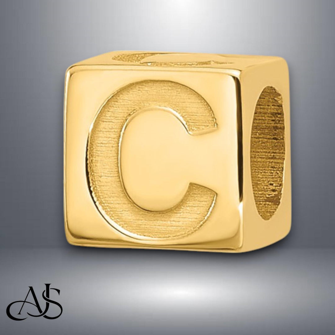 Solid 14K Gold Letter Blocks Beads for Bracelets or Necklaces