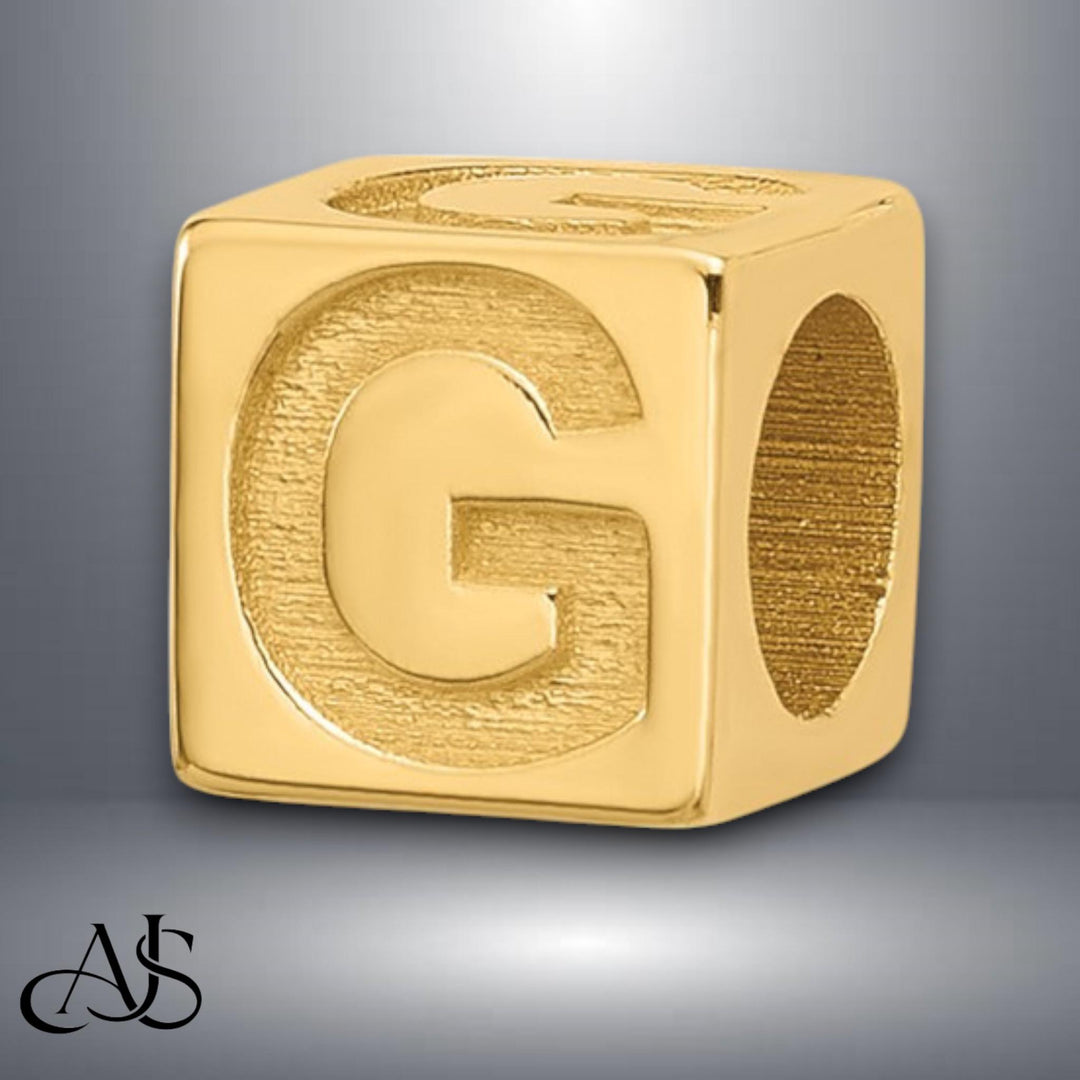Solid 14K Gold Letter Blocks Beads for Bracelets or Necklaces