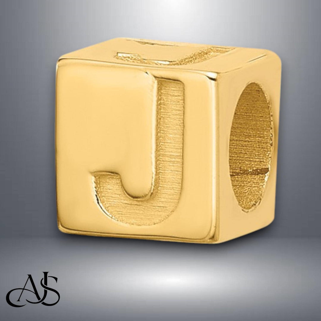 Solid 14K Gold Letter Blocks Beads for Bracelets or Necklaces