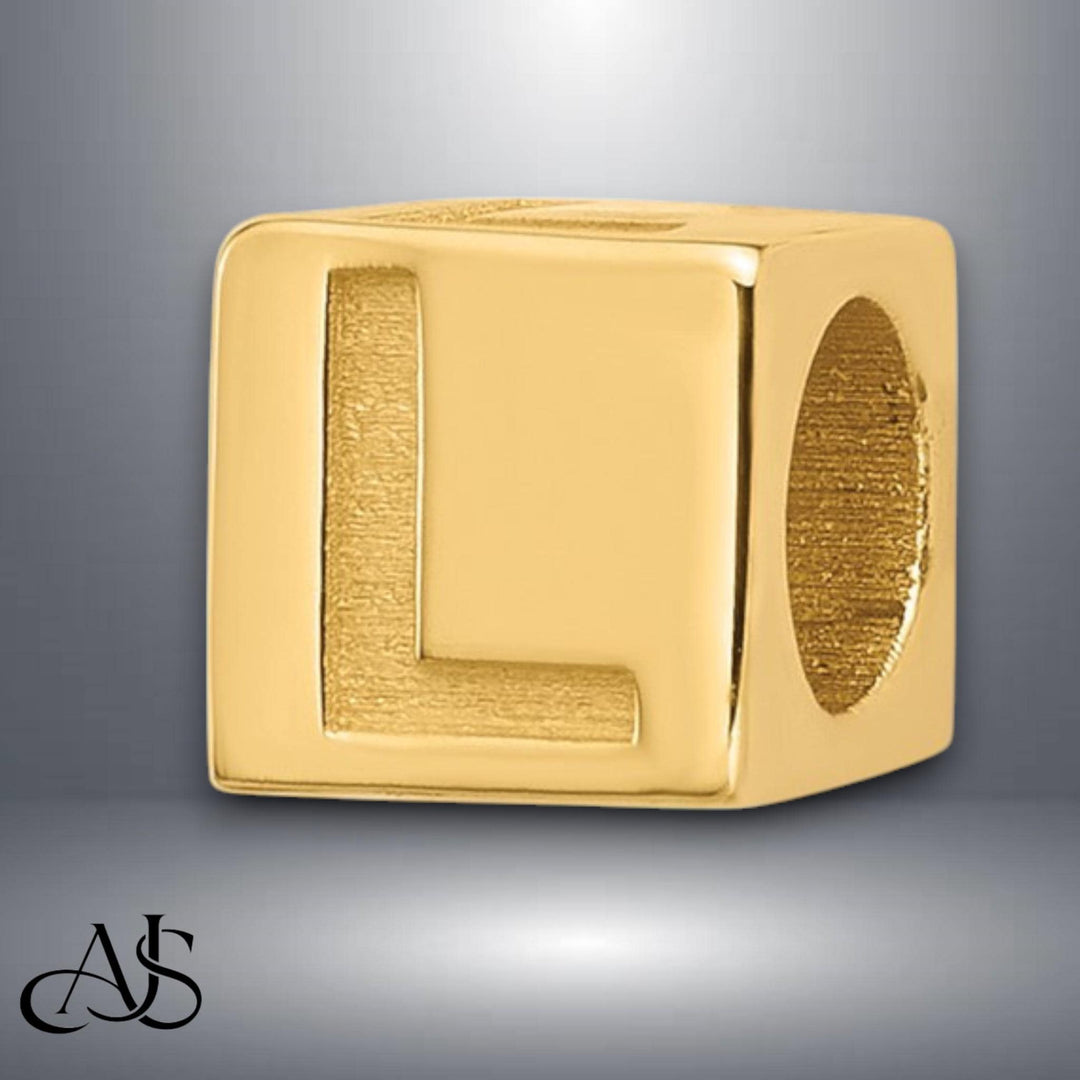 Solid 14K Gold Letter Blocks Beads for Bracelets or Necklaces