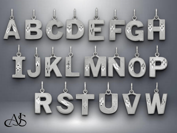 10K/14K Gold Block Letter Charm: Diamond-Cut Satin Pendant