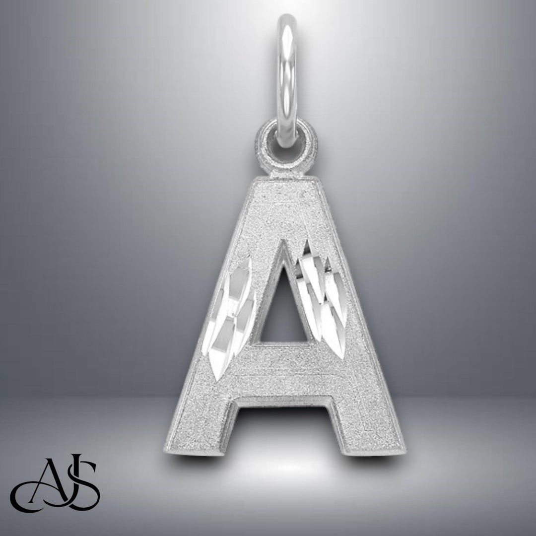 10K/14K Gold Block Letter Charm: Diamond-Cut Satin Pendant