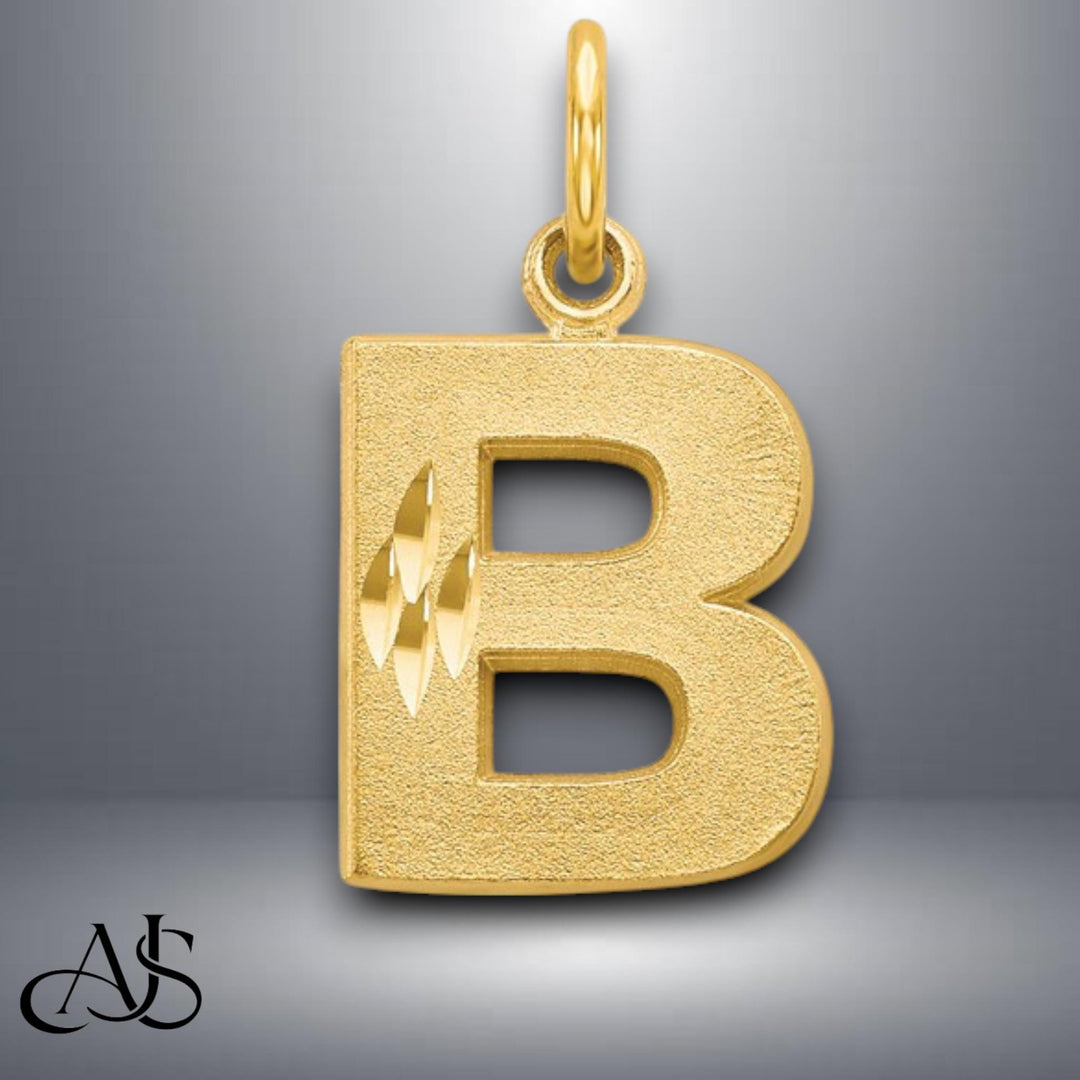 10K/14K Gold Block Letter Charm: Diamond-Cut Satin Pendant