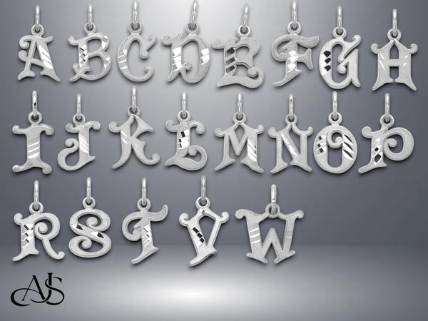 14K Gold Old English Letter Pendant: Diamond-Cut Initial Charm