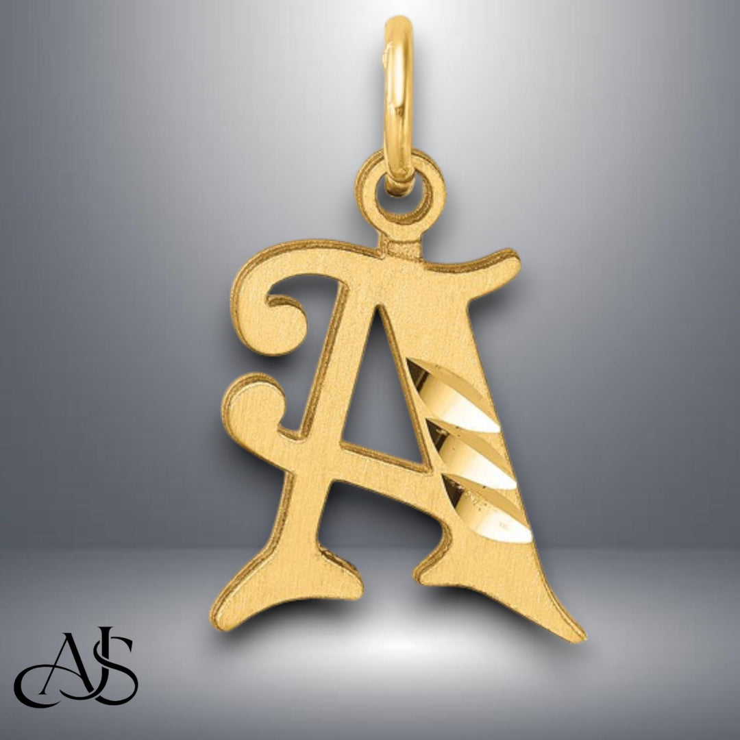 14K Gold Old English Letter Pendant: Diamond-Cut Initial Charm