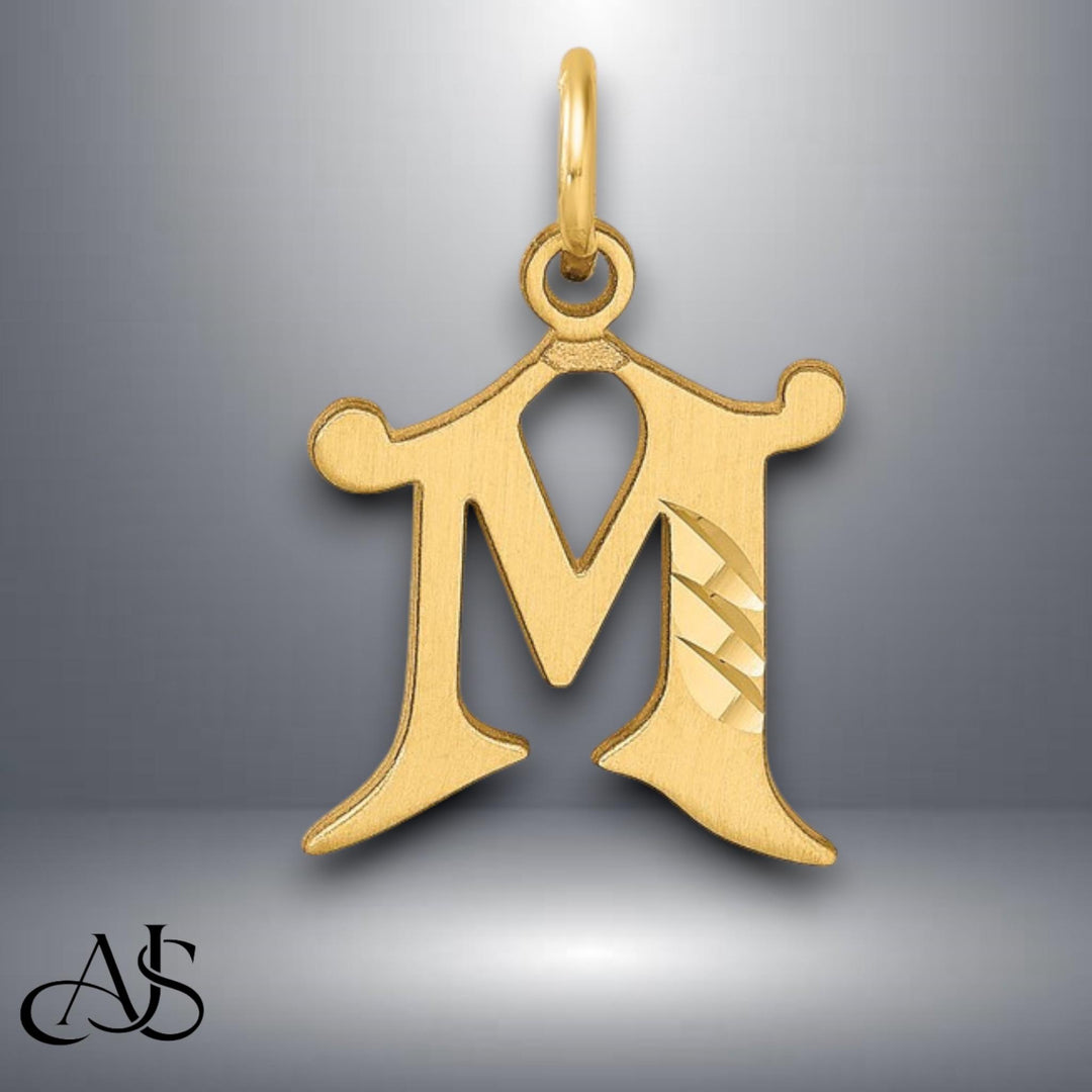 14K Gold Old English Letter Pendant: Diamond-Cut Initial Charm