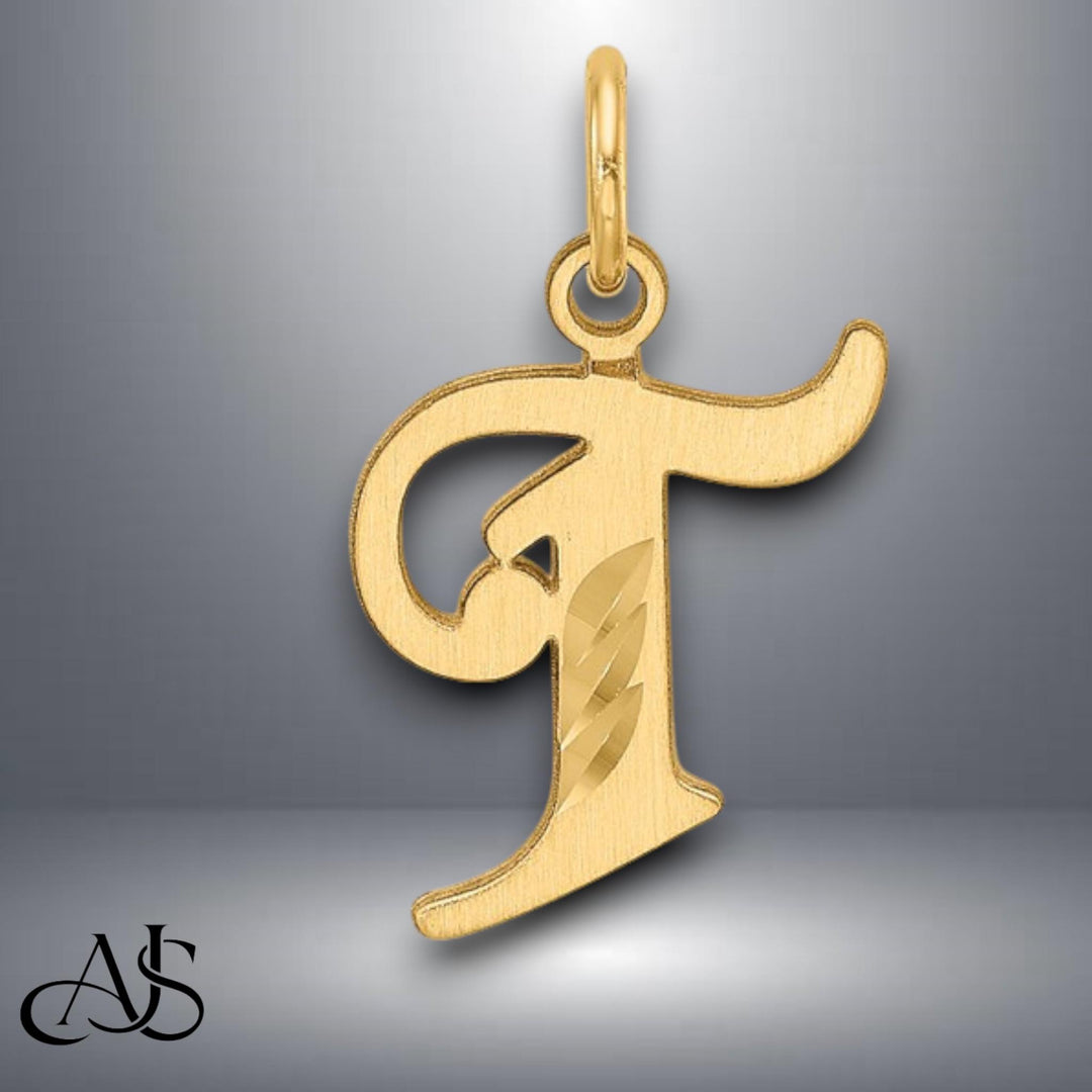 14K Gold Old English Letter Pendant: Diamond-Cut Initial Charm