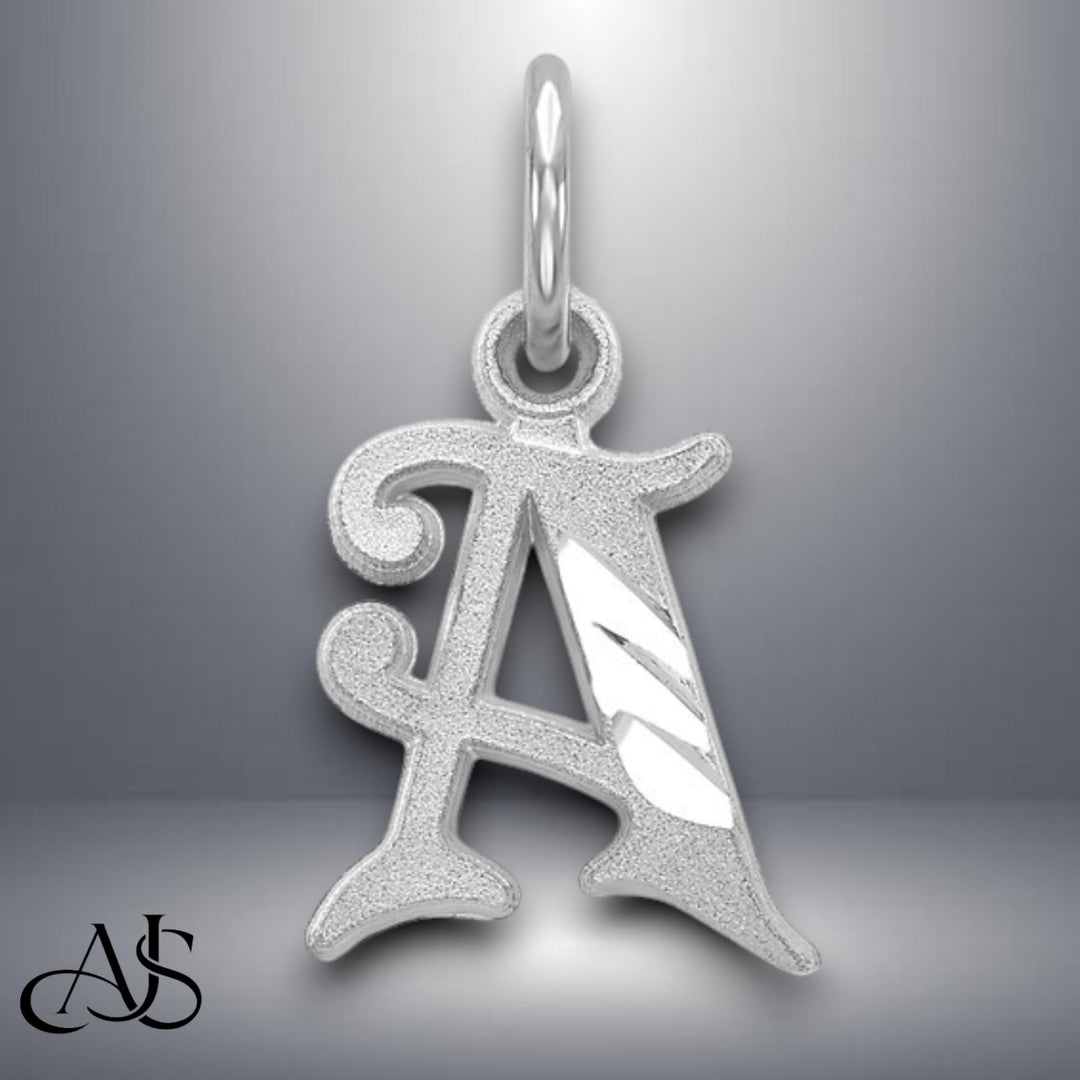14K Gold Old English Letter Pendant: Diamond-Cut Initial Charm