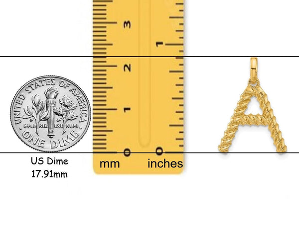 Solid 14K Gold Twist Design Block Letter Pendant Charm - All Letters A-Z