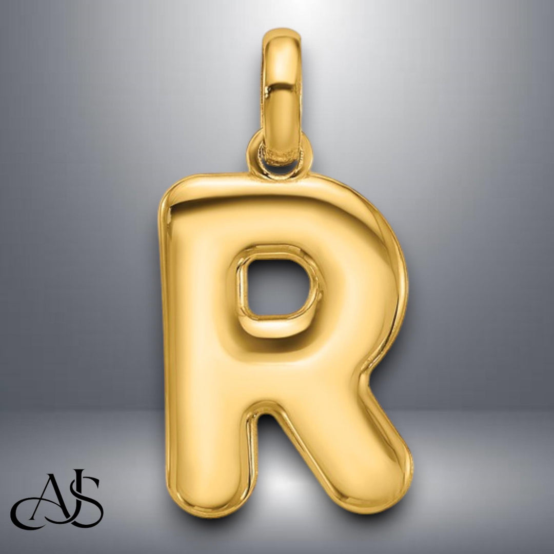 Solid 14K Gold Alphabet Soup Style Balloon Font Letter Pendant Charm - All Letters A-Z