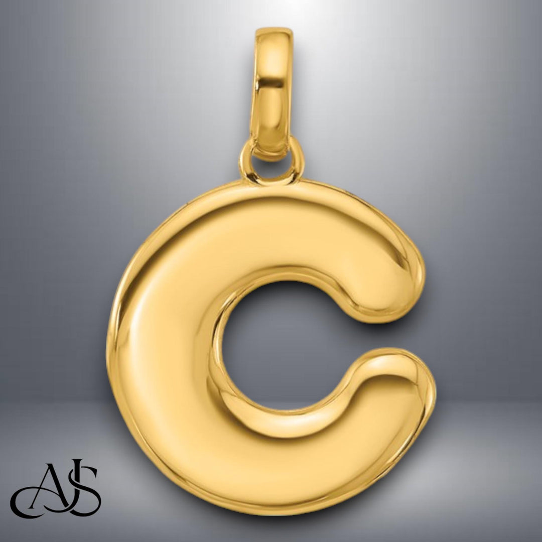 Solid 14K Gold Alphabet Soup Style Balloon Font Letter Pendant Charm - All Letters A-Z