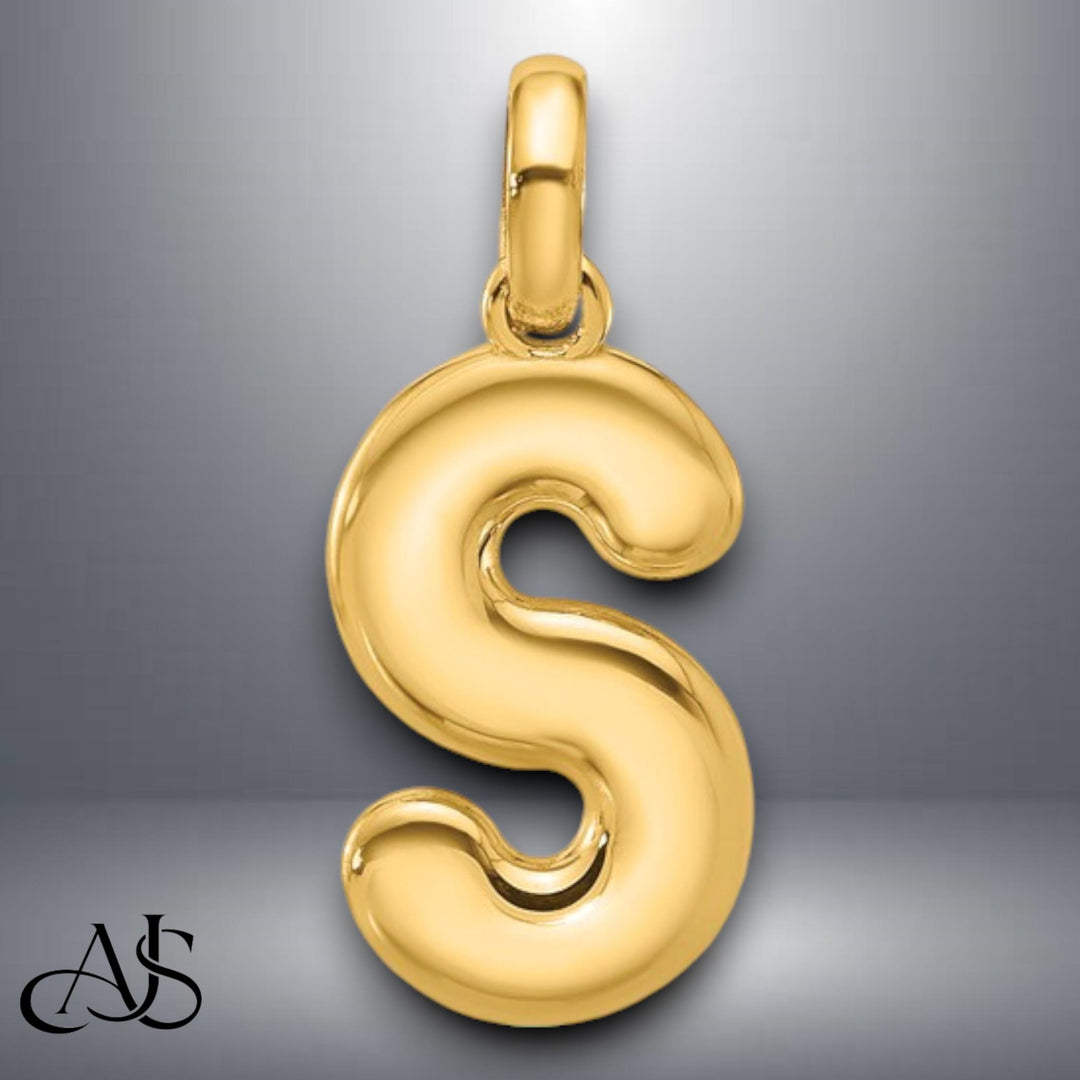 Solid 14K Gold Alphabet Soup Style Balloon Font Letter Pendant Charm - All Letters A-Z