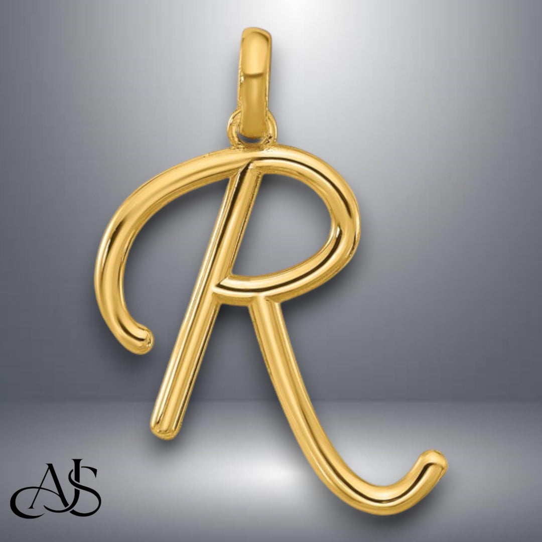 Solid 14K Gold Fancy Modern Freehand Letter Pendant Charm - All Letters A-Z