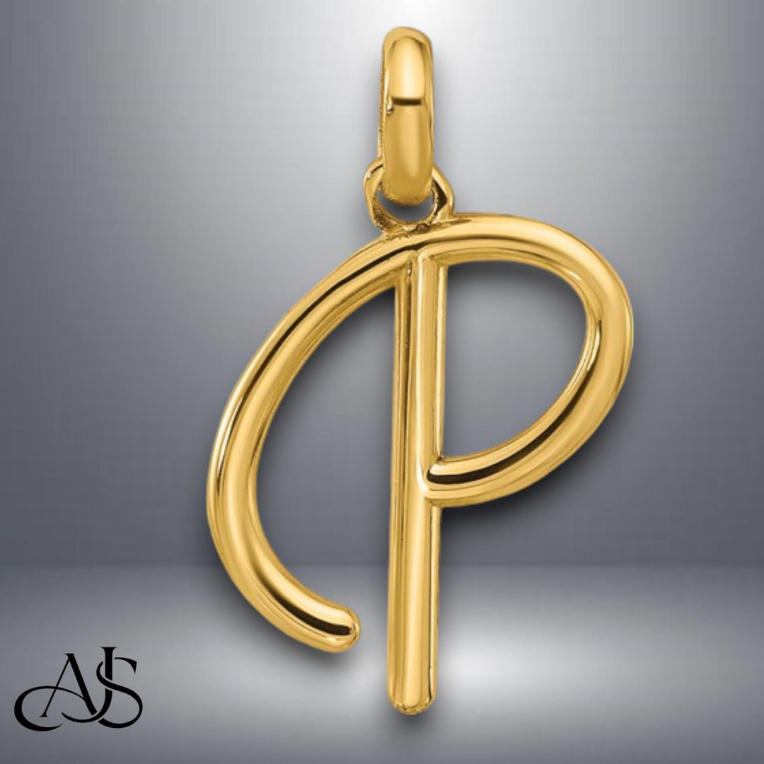 Solid 14K Gold Fancy Modern Freehand Letter Pendant Charm - All Letters A-Z