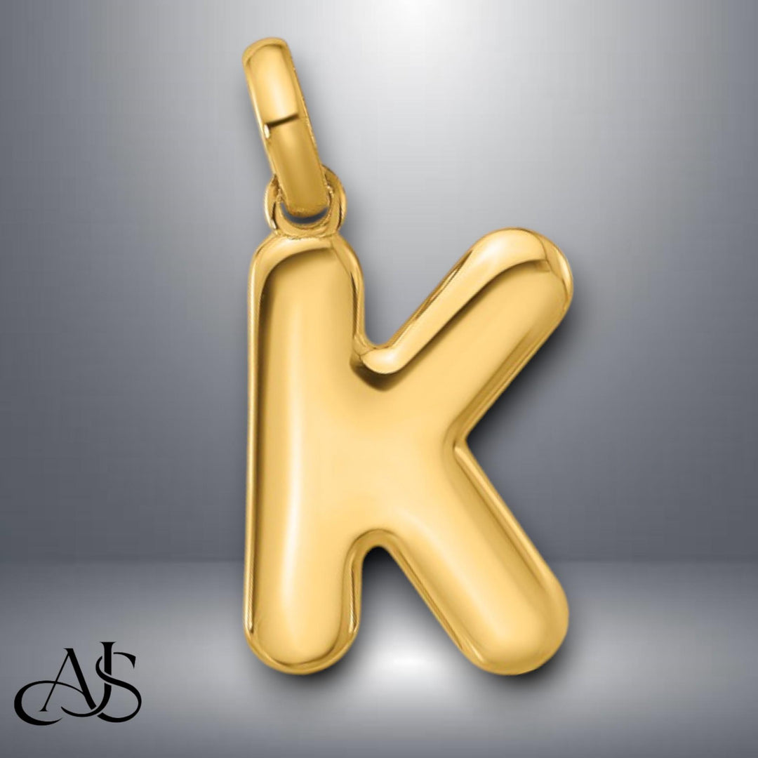 Solid 14K Gold Alphabet Soup Style Balloon Font Letter Pendant Charm - All Letters A-Z