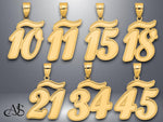 Load image into Gallery viewer, Solid 14K Gold Numbers Pendant Charm - Brush Stroke Font - Single and Double Digit Number
