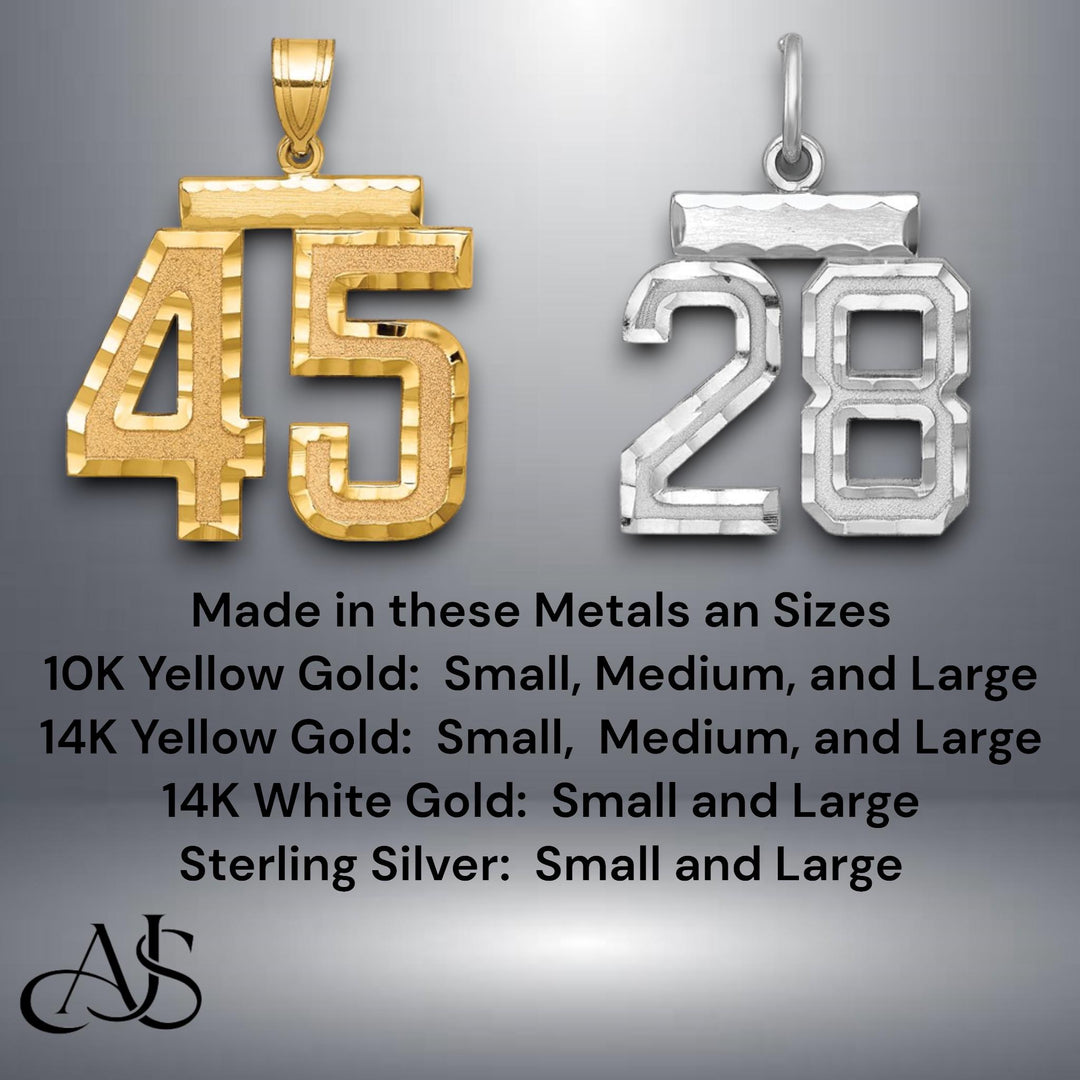Diamond-Cut Gold Number Pendant: 10K, 14K, or Sterling Silver