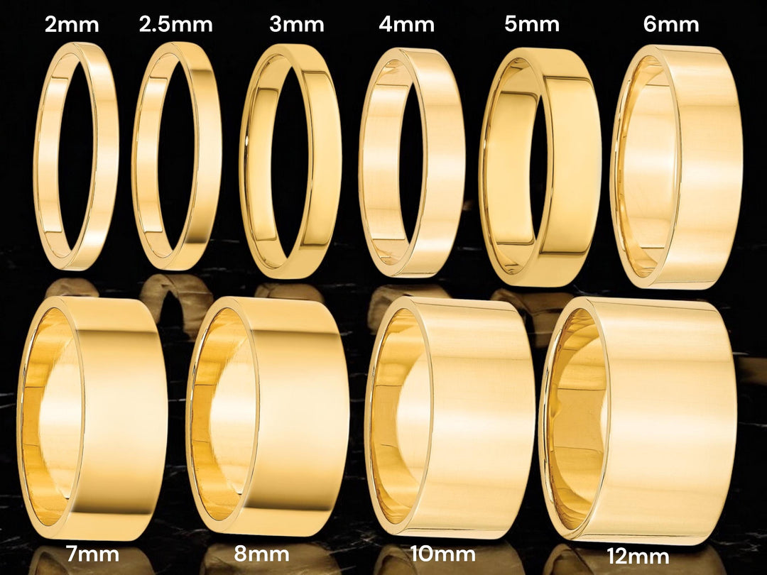 14K Solid Yellow Gold Flat Wedding Band with Free Engraving (2mm-12mm)