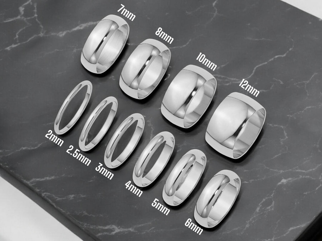10K White Gold Half Round Wedding Band with Free Engraving