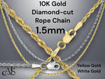 Load image into Gallery viewer, 10K Gold Diamond-Cut Rope Chain, 1.5mm, Lobster Clasp
