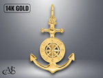 Load image into Gallery viewer, 14K Yellow Gold 3-D Small Anchor Nautical Compass Charm with Necklace Chain Options
