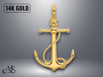 Load image into Gallery viewer, 14K Yellow Gold 3-D Anchor Long T Bar and Shackle Bail Charm with Necklace Chain Options
