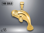 Load image into Gallery viewer, 14K Yellow Gold 2-D Polished Swimming Manatee Charm with Necklace Chain Options
