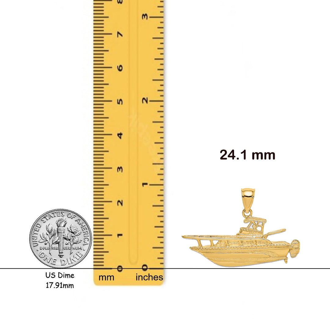 14K Yellow Gold 2-D Fishing Boat Charm with Necklace Chain Options