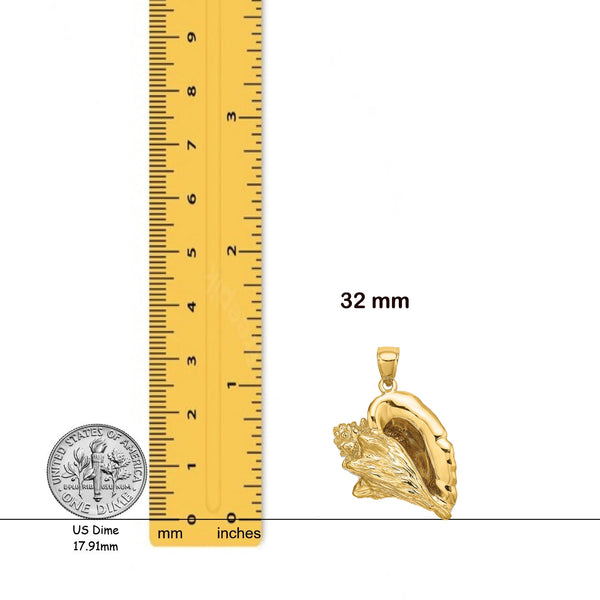 14K Yellow Gold 3-D Conch Shell Charm with Necklace Chain Options