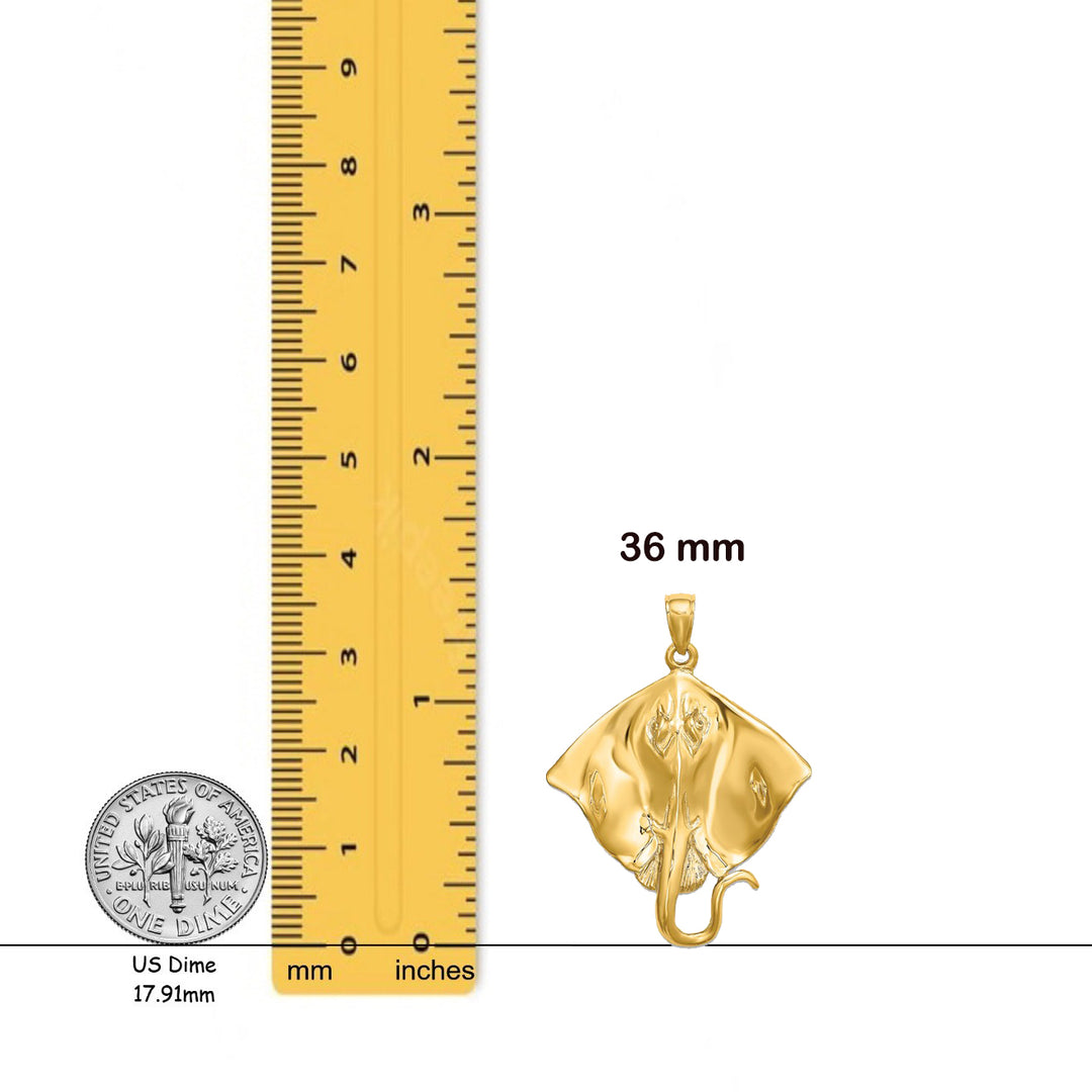 14K Yellow Gold Polished Stingray Charm with Necklace Chain Options