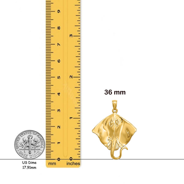 14K Yellow Gold Polished Stingray Charm with Necklace Chain Options