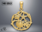 Load image into Gallery viewer, 14K Yellow Gold Shell Cluster In Circle Charm with Necklace Chain Options
