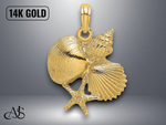 Load image into Gallery viewer, 14K Yellow Gold Textured Shell Cluster and Starfish Charm with Necklace Chain Options
