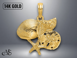 Load image into Gallery viewer, 14K Yellow Gold Polished Shell, Starfish and Sand Dollar Cluster Charm with Necklace Chain Options
