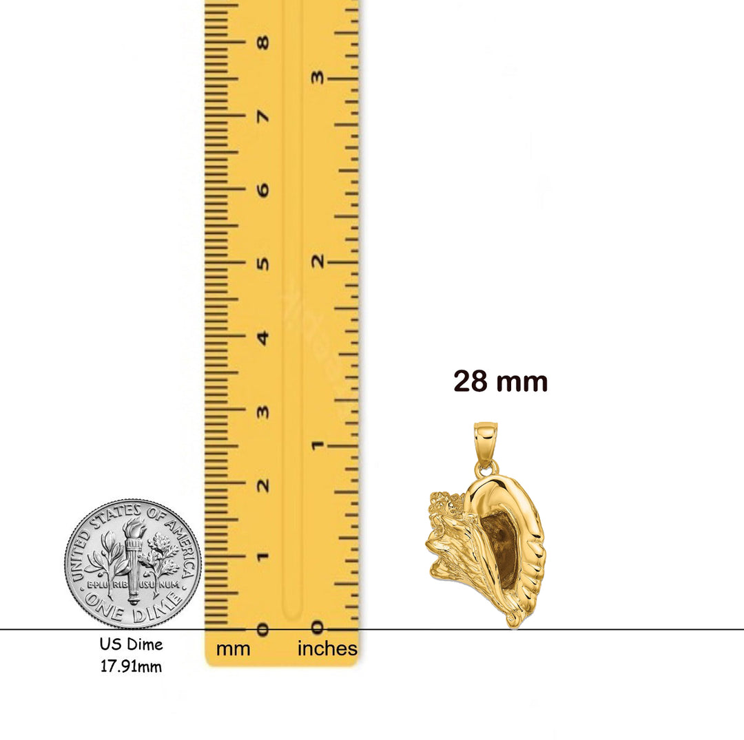 14K Yellow Gold 3-D Conch Shell Charm with Necklace Chain Options