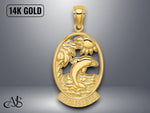 Load image into Gallery viewer, 14K Yellow Gold TURKS AND CAICOS Dolphin Sunset Scene Charm with Necklace Chain Options
