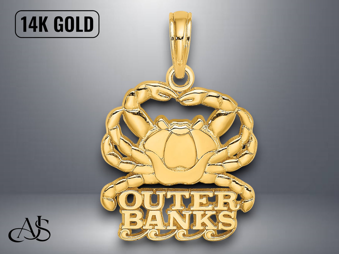 14K Yellow Gold Polished OUTER BANKS Crab Charm with Necklace Chain Options