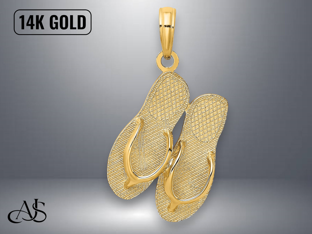 14K Yellow Gold Large SAN DIEGO Double Flip-Flop Charm with Necklace Chain Options
