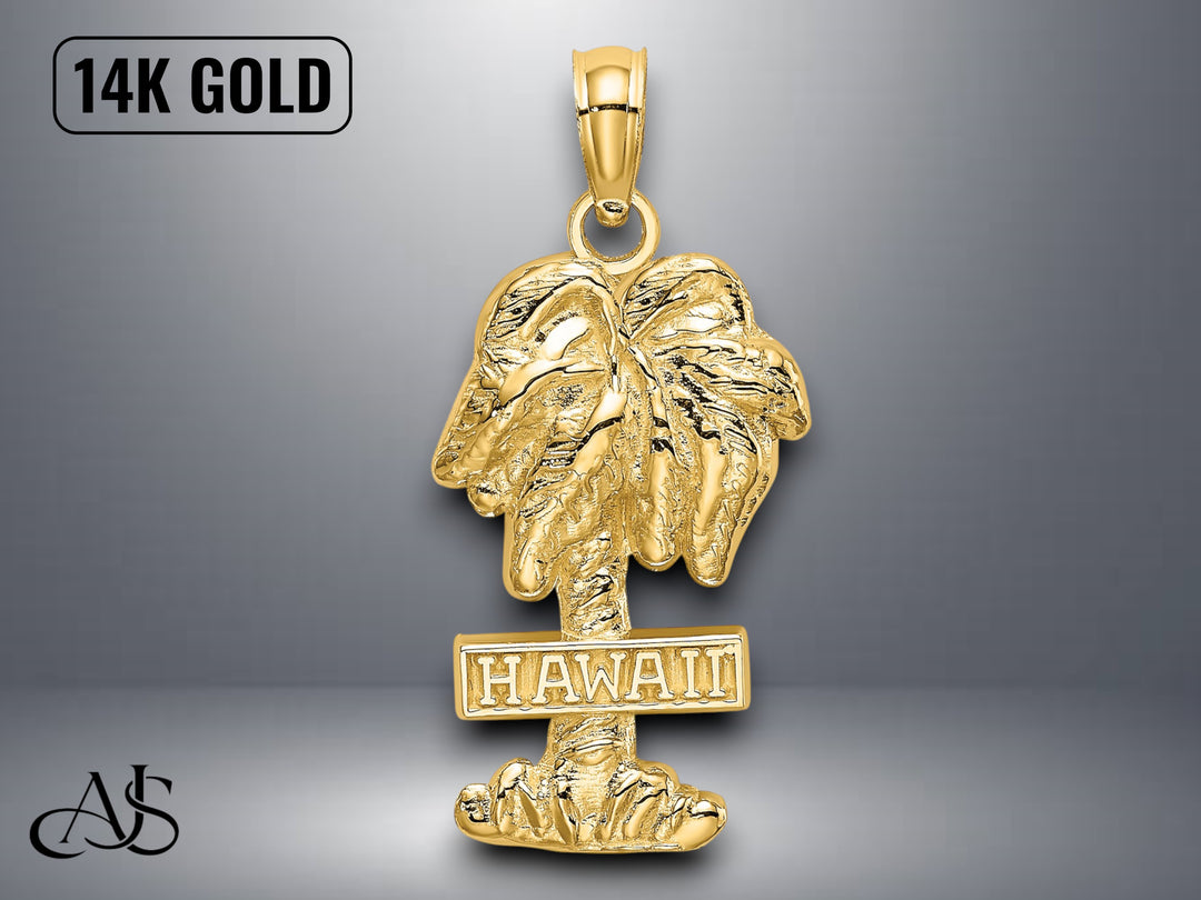 14K Yellow Gold HAWAII Palm Tree Charm with Necklace Chain Options