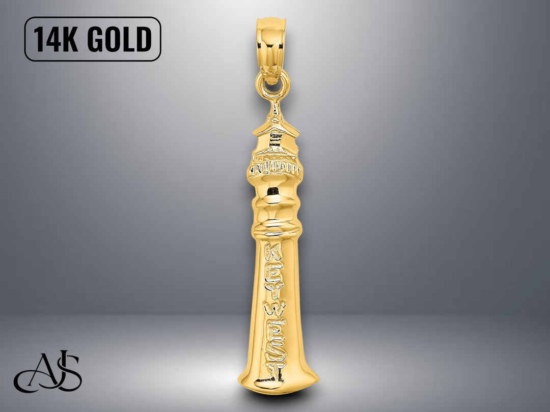 14K Yellow Gold 2-D KEY WEST Lighthouse Charm with Necklace Chain Options
