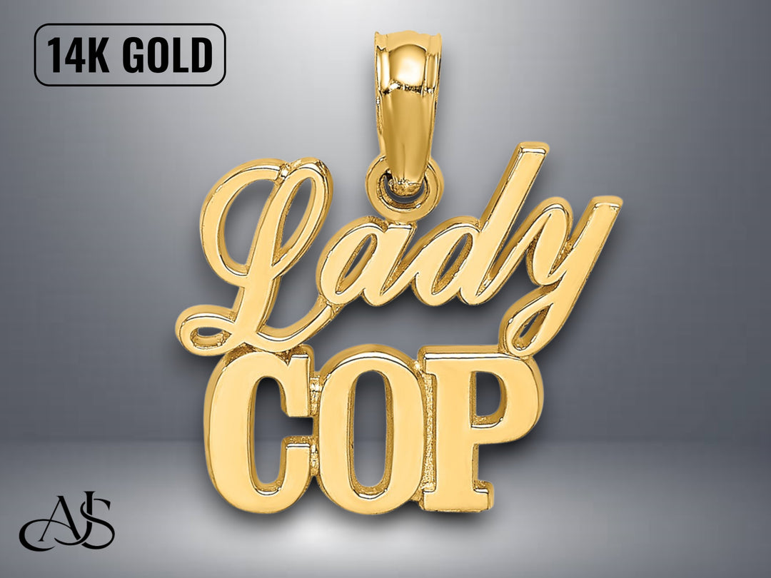 14K Yellow Gold LADY COP Charm with Necklace Chain Options